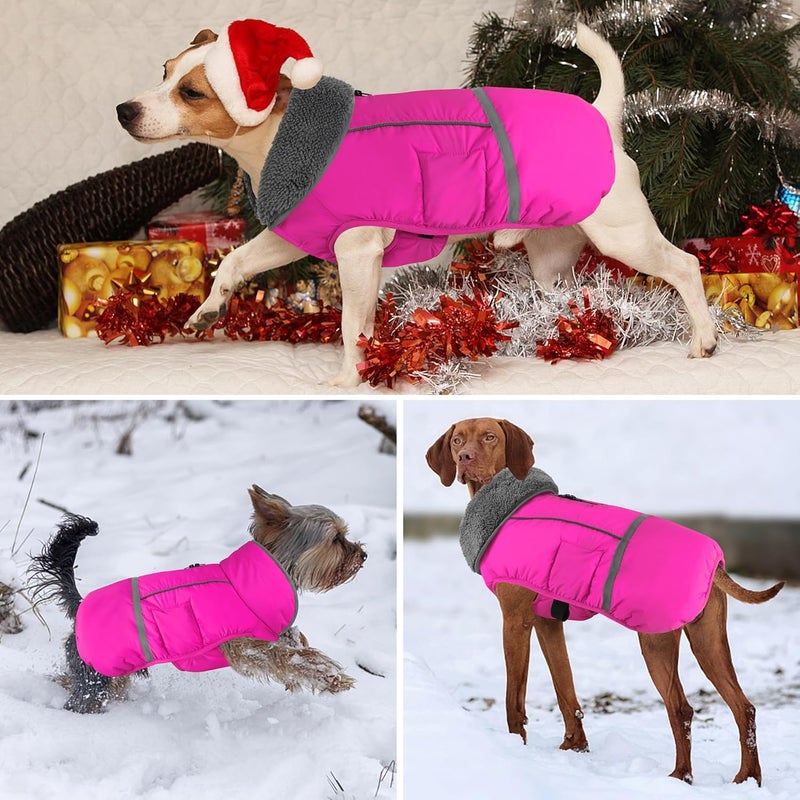 Dogcheer Warm Dog Coat, Christmas Dog Jacket Waterproof Puppy Winter Coat with Buckles, Reflective Adjustable Pet Snow Jacket Turtleneck Fleece Sweater for Small Medium Large Dogs - Pink, M - Image 5